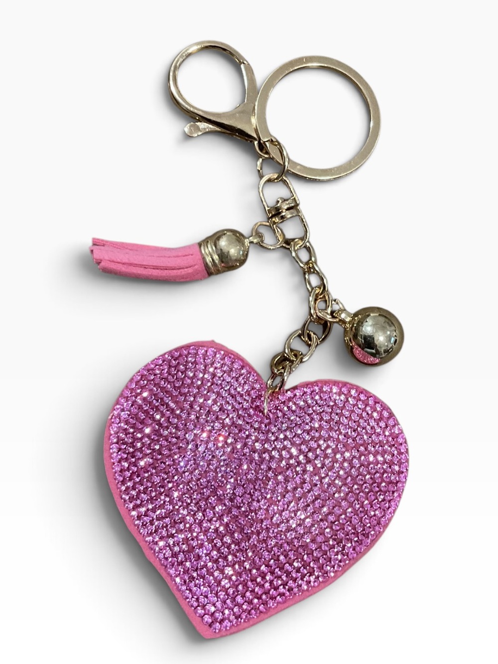 Pink Rhinestone Crystal Heart Keychain or Bag Charm